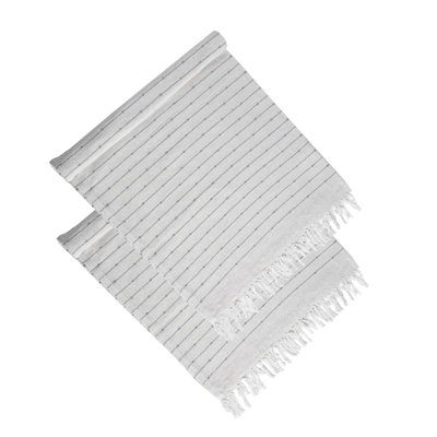 50X60" White Decorative Throw Blanket With Tassels And Horizontal Stripes, 2 Pack