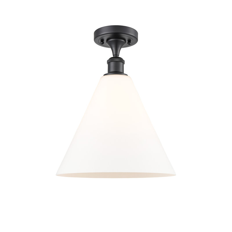 Plafonnier semi-encastré 1 lumière Yonnie, Blanc mat, H 14,75 po x l 12 po x P 12 po, Noir mat