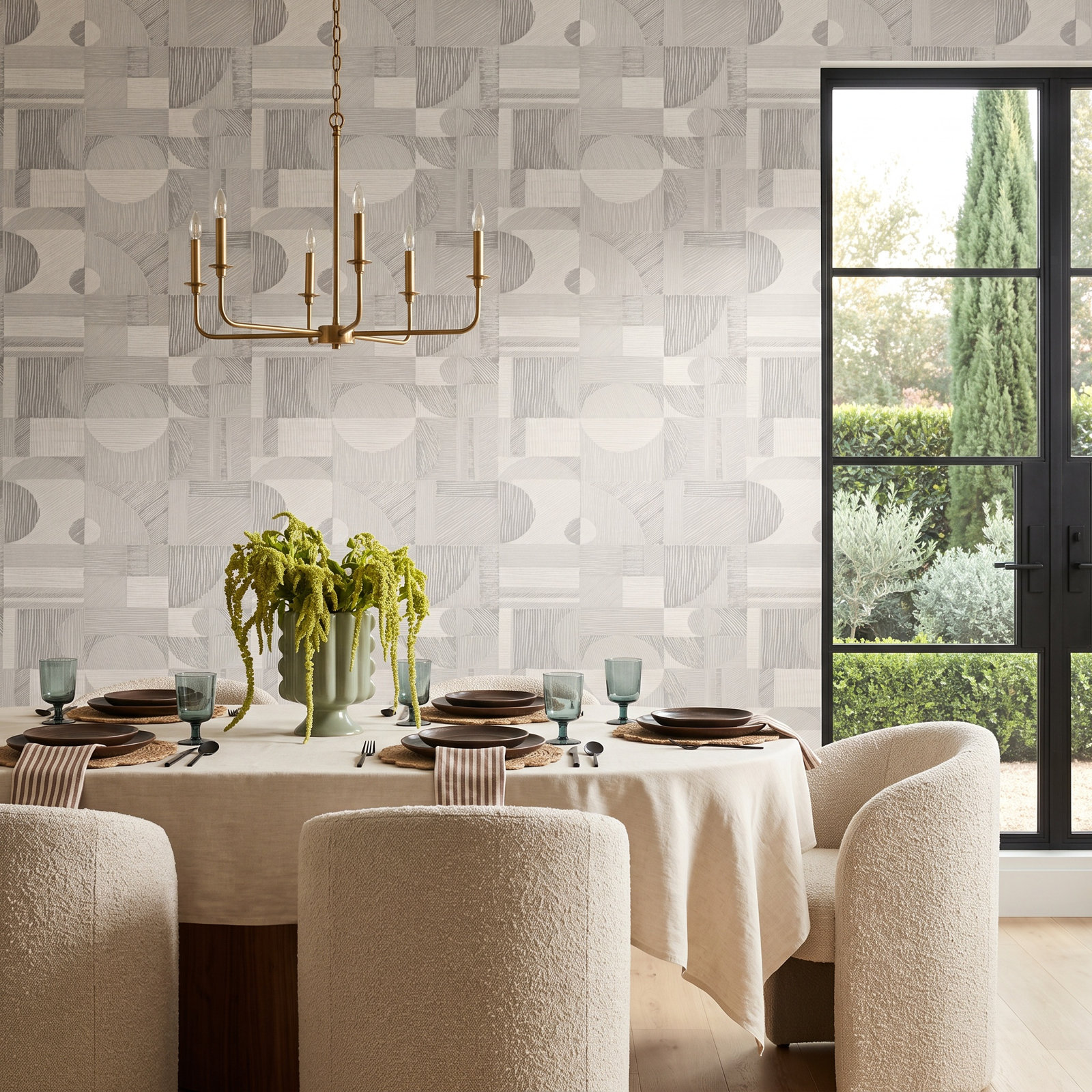 Aviara Modern Peel & Stick Geometric Wallpaper, Silver