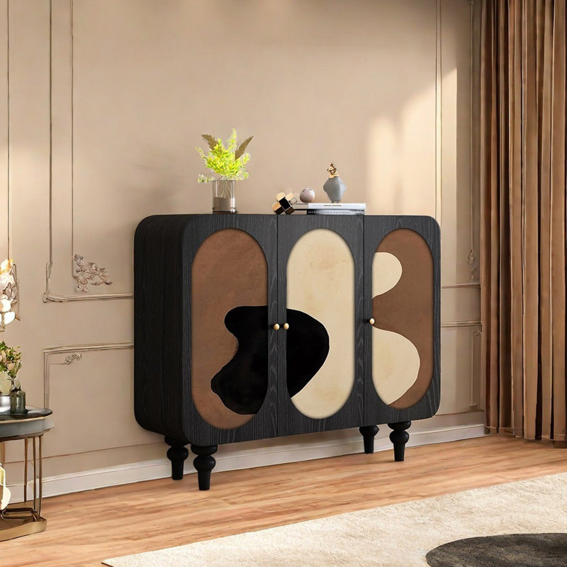 Art deco solid wood multifunctional sideboard, Black