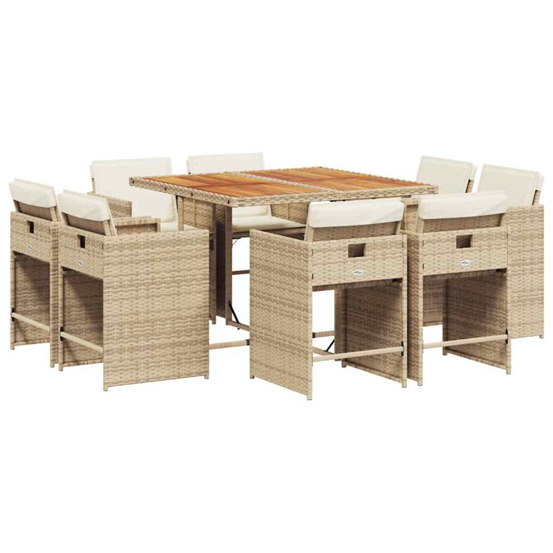 Patio Dining Set with, 8, 73cm H x 110cm W x 106cm D, Cream White Cushion/Beige Frame