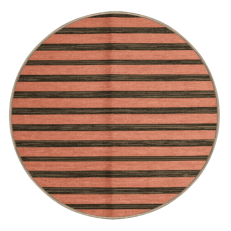 Tapis brun à rayures horizontales lavable à la machine, Rond 7 pi