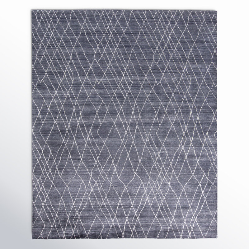 Tapis bleu / blanc touffeté à la main Orville, Rectangle 2 pi x 3 pi