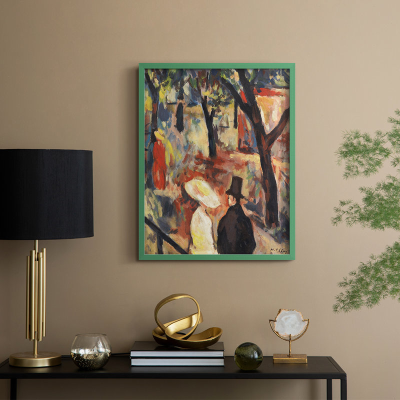 Impression florale rétro avec encadrement LVII - bois massif, H 30 po x l 24 po, Vert