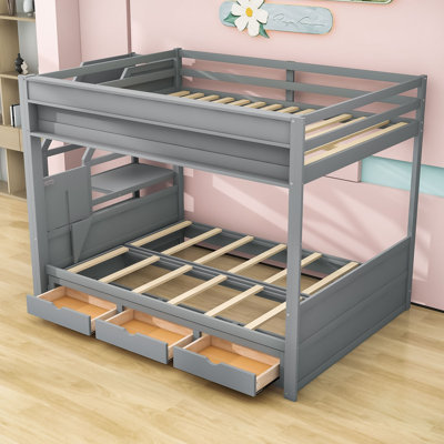 Keyek Full Over Full Bunk Bed With Storage Staircase And Bedside Table by Harriet Bee