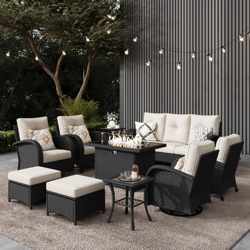 Ensemble de conversation avec coussins pour 9 personnes Marhlau, Beige, Noir