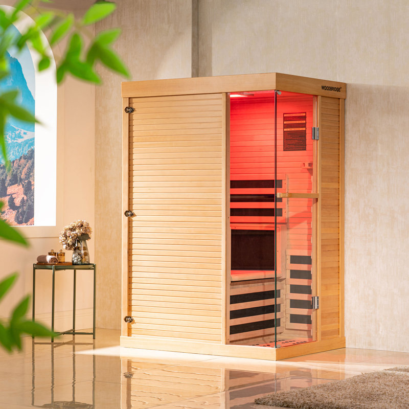 Sauna infrarouge FAR pour 1 personne compatible avec la pruche du Canada, clavier tactile, lumière de thérapie DEL