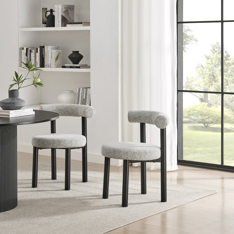 Isla Upholstered Fabric Dining Chairs Black Legs - Bold Sculptural Silhouette Design, Grey
