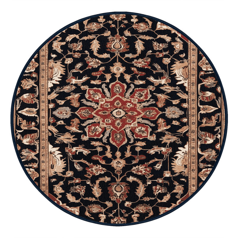 Machine Washable Persian Purple Area Rug, Round 4'
