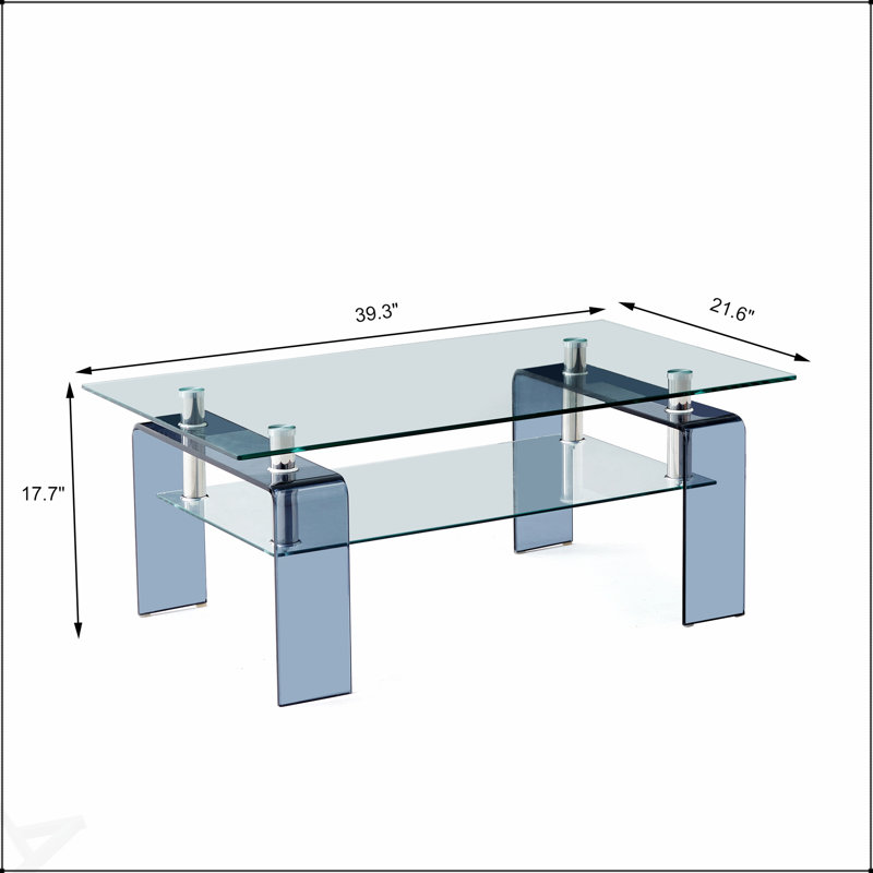 Table basse moderne en verre trempé avec rangement à 2 niveaux, élégante et fonctionnelle pour les salons, pieds de fumée