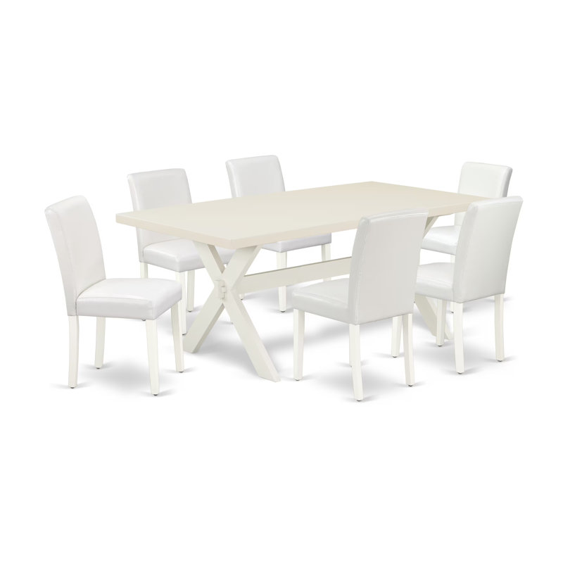 3ACD7A3E6AC8449FB5AB7C02050590AE Ensemble de table de salle à manger 7 pièces avec table de cuisine - 6 chaises de salle à manger en similicuir de polyuréthane (finition lin blanc)