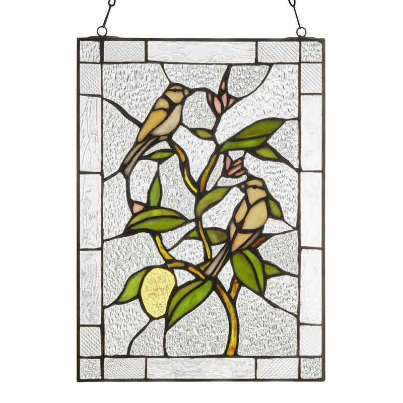 14"H Birds In A Lemon Tree Stained Glass Decorative Window Panel