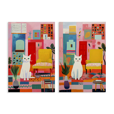 «Bright Room Sitting Cat», ensemble de 2 toiles murales par Roozbeh Bahramali