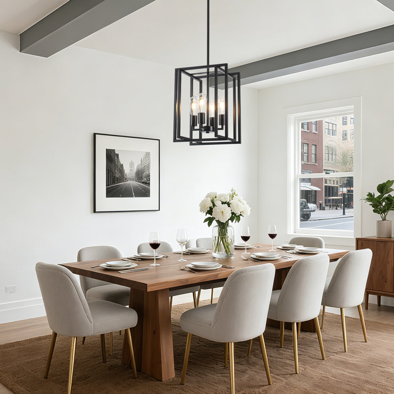 4 - Light Dimmable Farmhouse Geometric Lantern Rectangle Chandelier