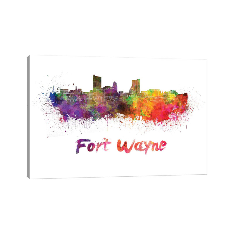 Fort Wayne Skyline In Watercolour by Paul Rommer - Wrapped Canvas Print, 20.32cm H x 30.48cm W x 1.91cm D