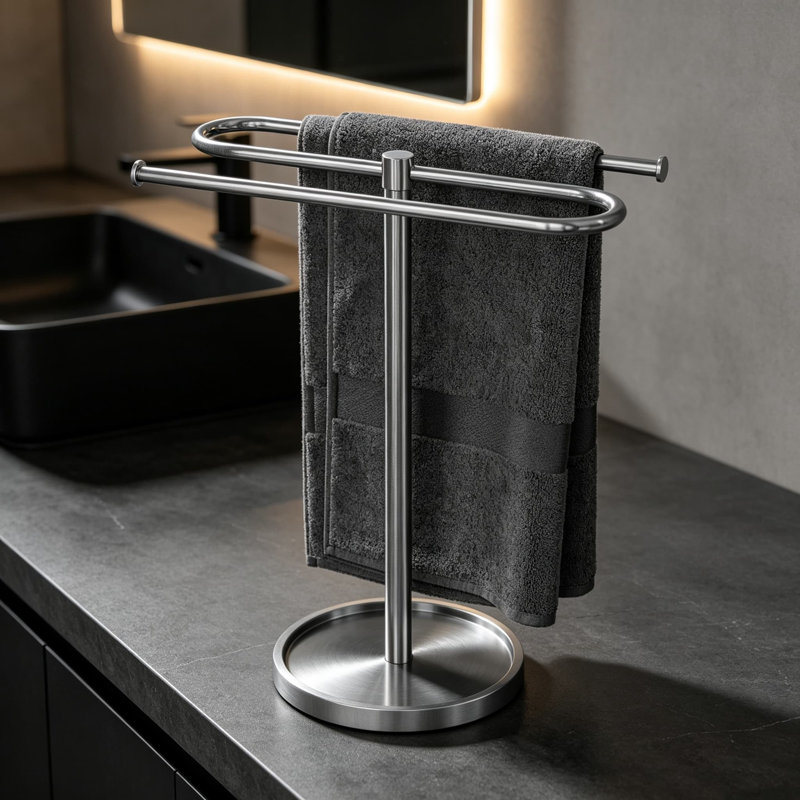 Porte-serviettes de comptoir en acier inoxydable brossé, en forme de S, pouvant contenir deux serviettes, pour la cuisine et la salle de bain.
