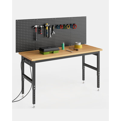 Établi avec panneau perforé, table de garage réglable de 2200 lb et 60 po, rangement pour outils d'une hauteur de 28 à 40 po pour les projets de bricolage