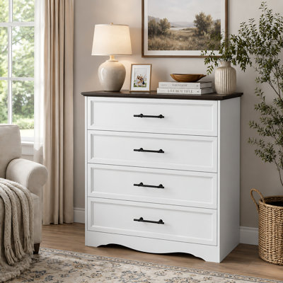 Winston Porter White Dresser For Bedroom, Modern 36" Tall 4 Chest Of  Drawers, Wide Chest Of Drawers W/brushed Metal Handle | Wayfair