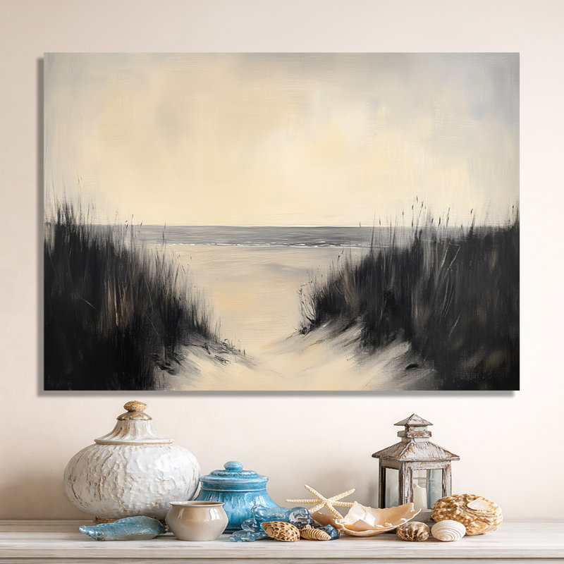 Herbe des dunes côtières - Tableau sur toile Black Beach, H 16 po x l 32 po, Toile tendue