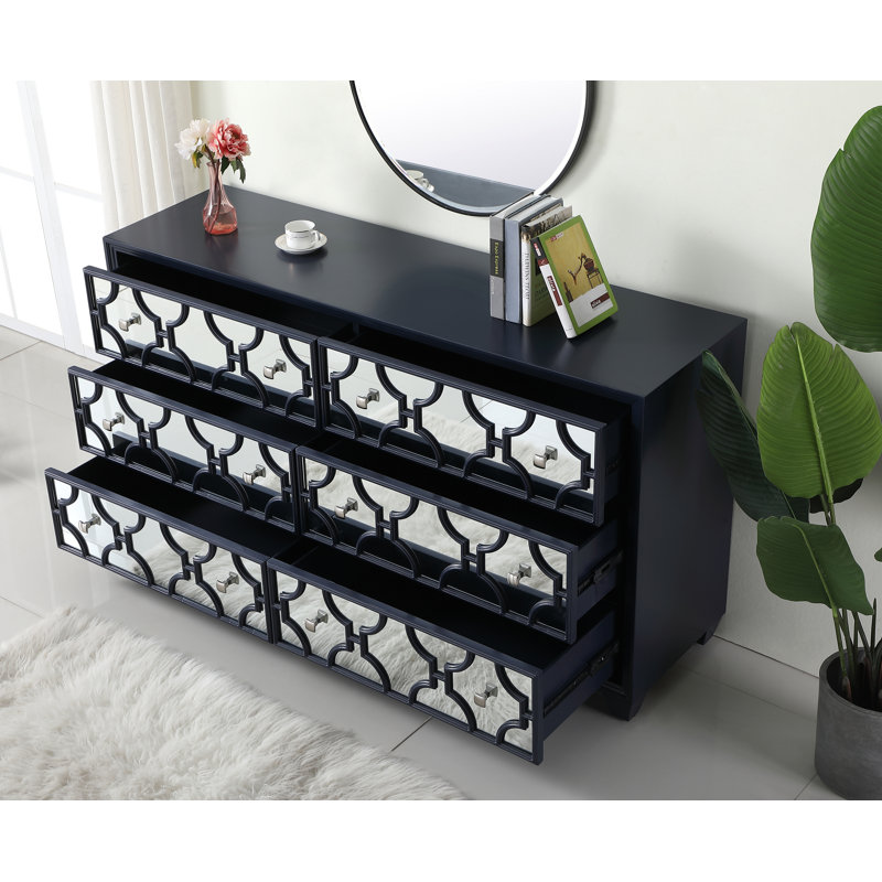 Commode 6 tiroirs en bois massif et en bois manufacturé l 64 po, Bleu minuit