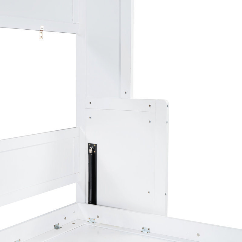 Lit double blanc / grand, conception de bureau hydraulique, solution peu encombrante pour les petits espaces, cadre, rangement de matelas intégré, capacité de 600 lb