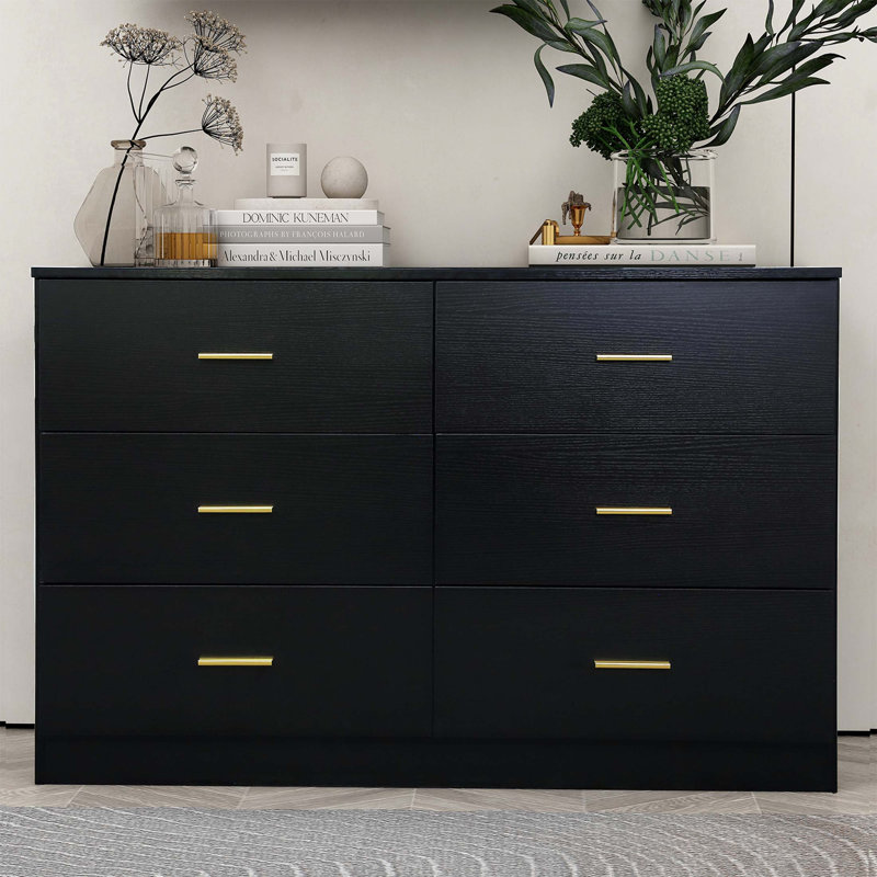 Commode moderne à 6 tiroirs pour la chambre à coucher - Vaste commode de rangement, robuste et sécuritaire, Noir