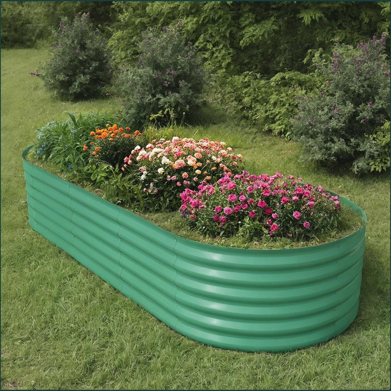 Oval Raised Garden Bed - 0.6mm Galvanized Steel Planter Box with Open-Bottom Design, Effortless Tool-Free Assembly Elevated Planter Box for Indoor/Outdoor Vegetables Weatherproof Outdoor Garden Kit