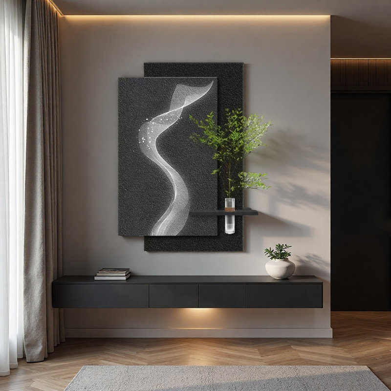 Art mural minimaliste en grès lumineux avec verdure hydroponique - décoration de vestibule / salon à DEL