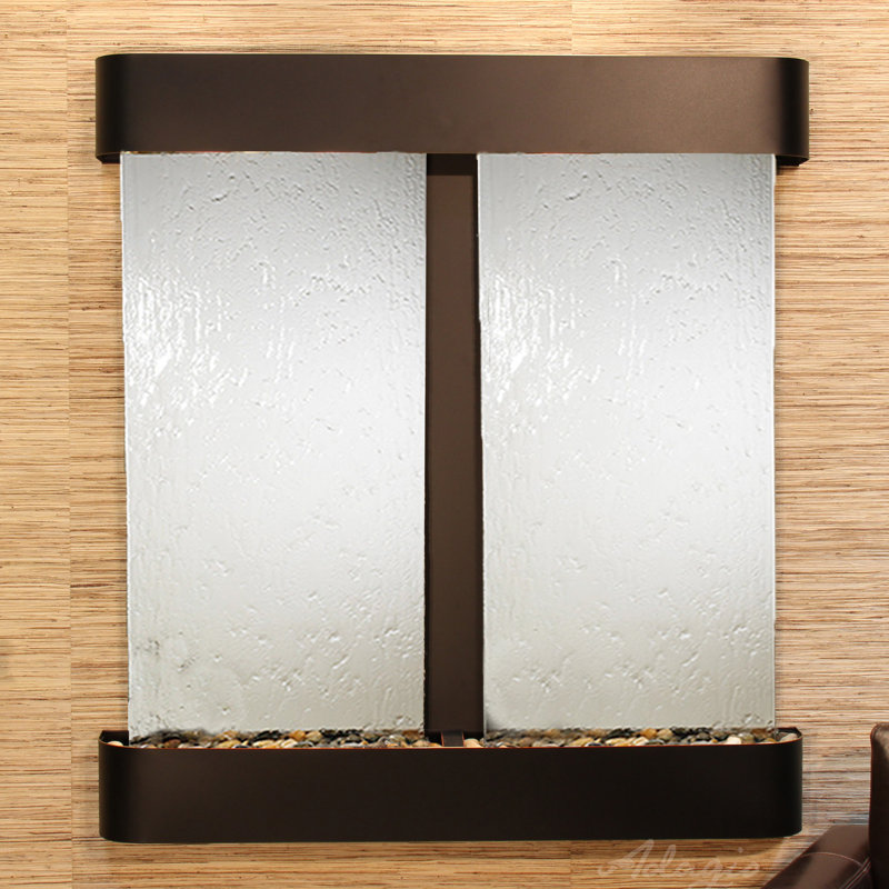 Aspen Falls Natural Stone Fountain with Light, Blackened Copper, Silver Mirror