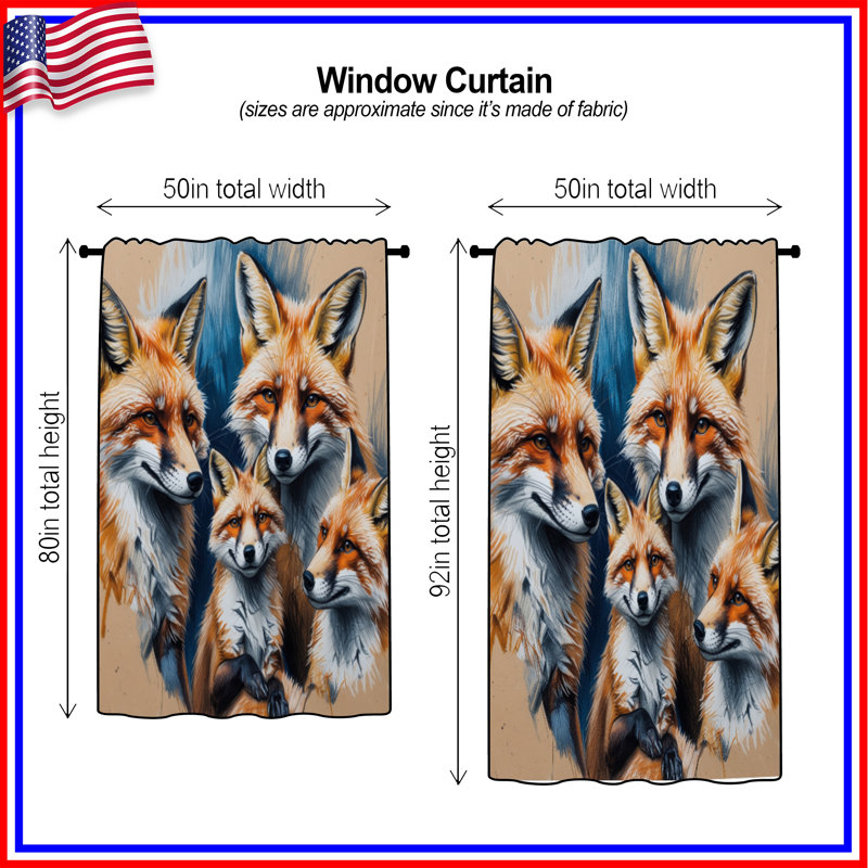 Groupe de rideaux de fenêtre Red Foxes, voilages et rideaux occultant - 1 panneau, 50" x 92" - 1 Panel, Blockout