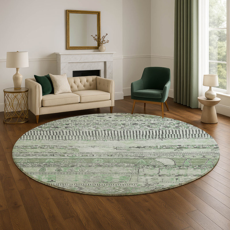 Premium Machine Washable Ashington AMF1835 Stripes Rug, Round 8'