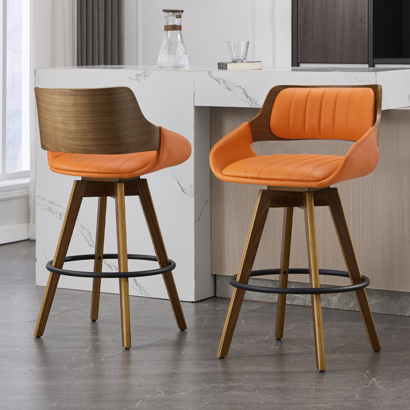 Ensemble de 2 tabourets de bar et de comptoir pivotants rembourrés, Orange, 2