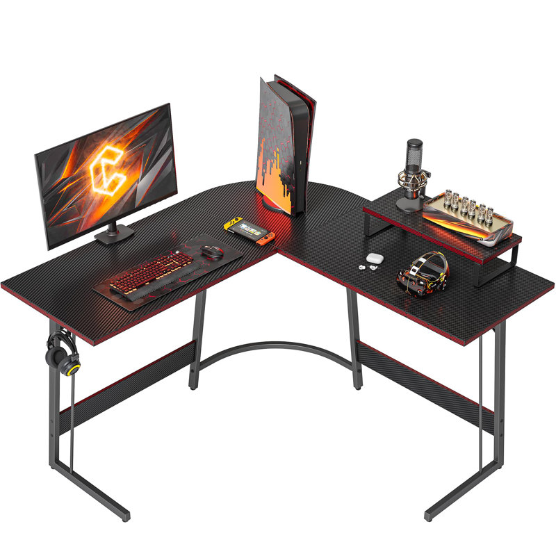 Bureau d'ordinateur en L de 47,24 po Latravion, Fibre de carbone noire / noir