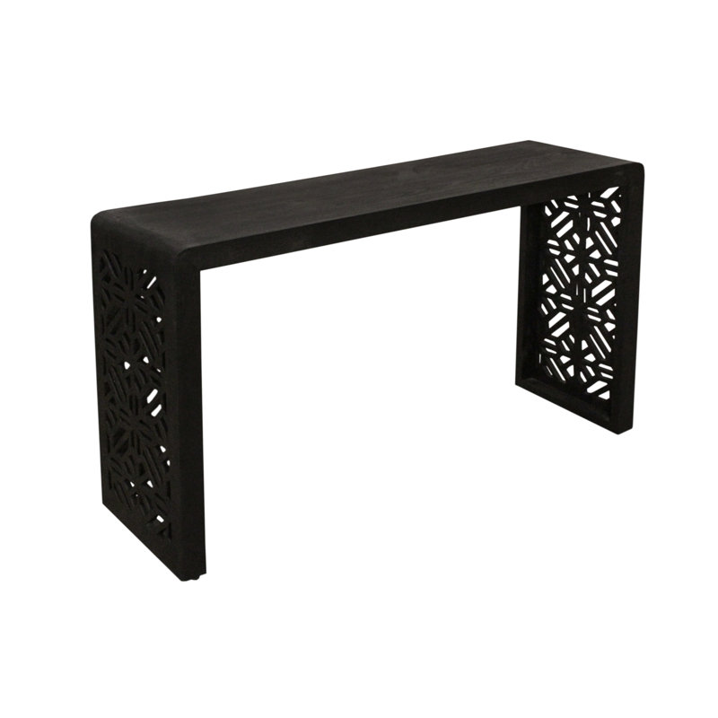 Tazmyn Console Table In Modern Charcoal Finish On Hand Carved Solid Wood
