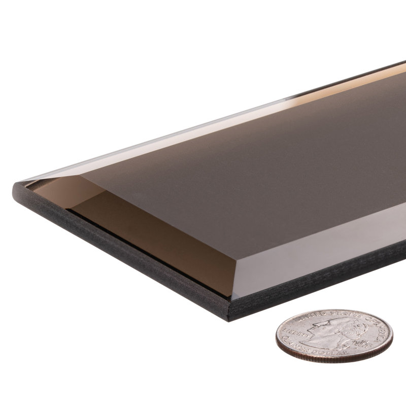 Vega 3" x 12" Beveled Glass Metal Look Subway Wall Tile, Karat   