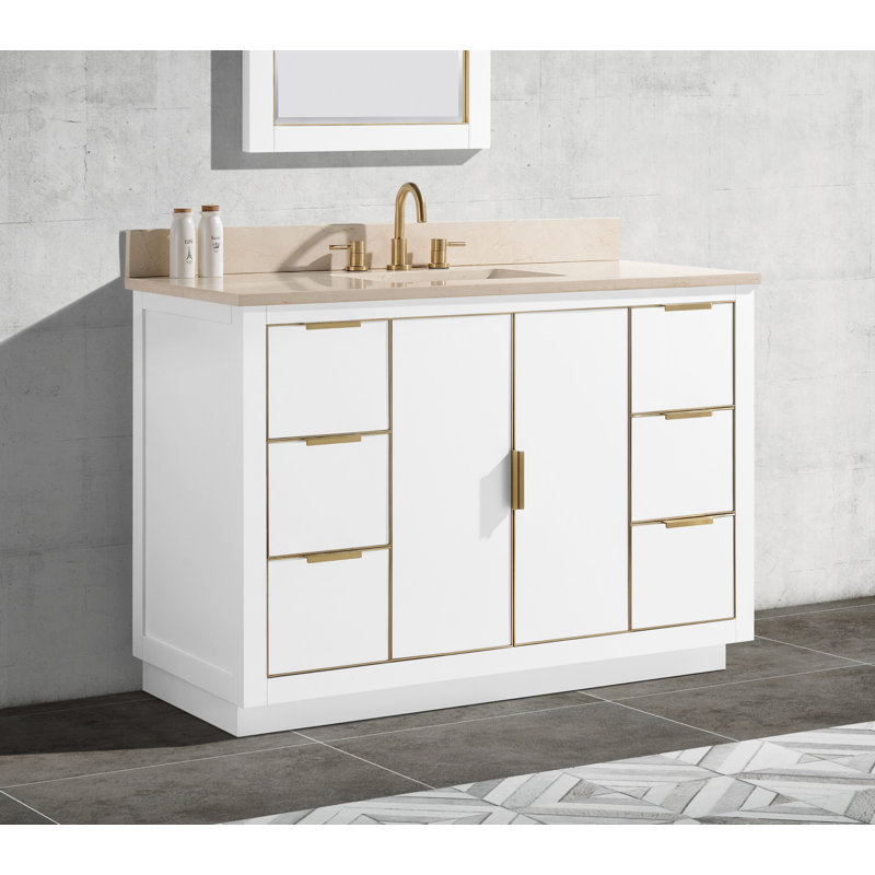 Austen 48" White Solid Wood Bathroom Vanity with Marble Top