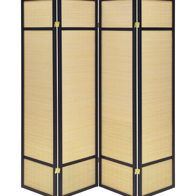 Paravent pliable à quatre panneaux avec cadre naturel, charnières noires et charnières en métal, idéal pour créer un espace fonctionnel dans le paravent, portatif, pliable, aspect texturé, cadre, intérieur divers adapté