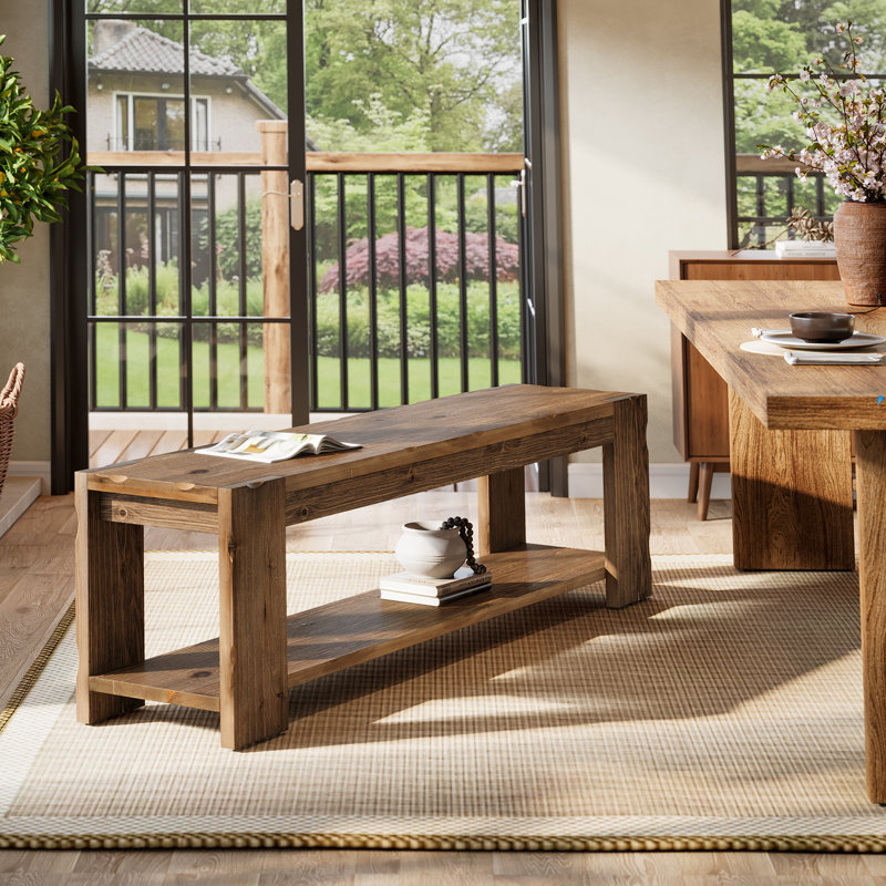 55.12-Inch 2-Tier Wood Shoe Bench