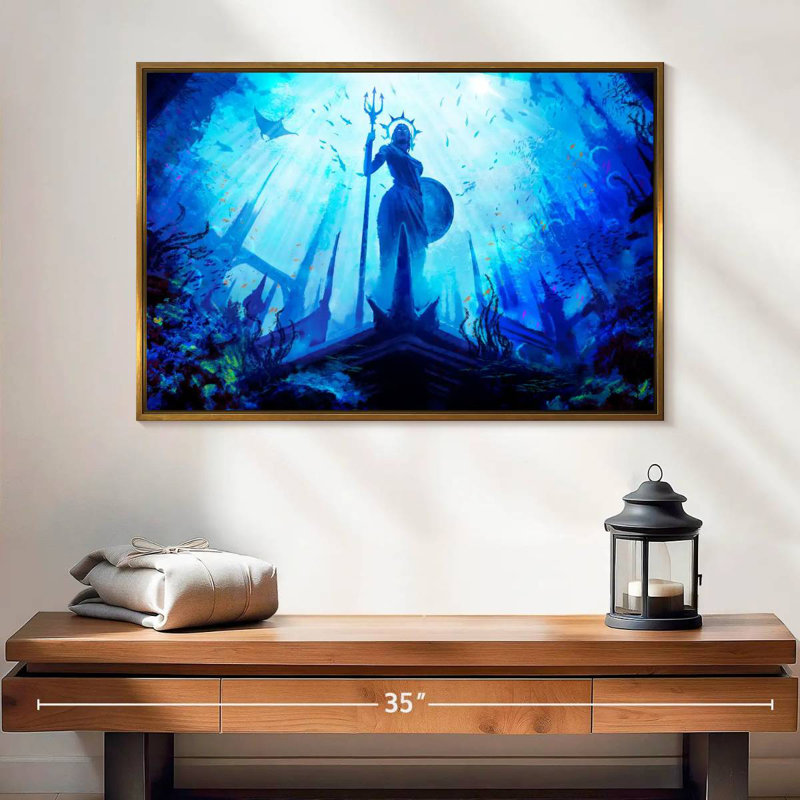 Underwater Amphitrite Statue, Floating Frame Gold, 25" X 17"
