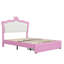 Lit double tapissier pleine grandeur avec lumières à DEL et 2 tiroirs, tête de lit illuminée de style moderne blanc rose, rose et blanc