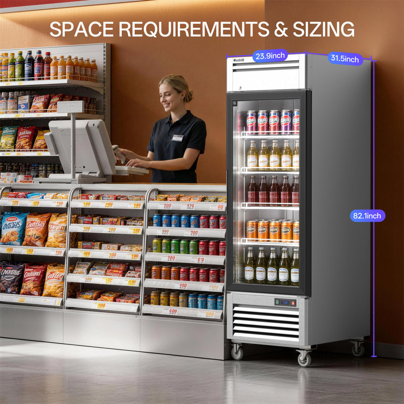 Coolski 27 po. 21,8 pieds cubes Réfrigérateur commercial à affichage commercial 1 porte vitrée en acier inoxydable