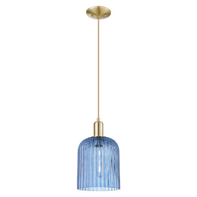 Arcadia - Bridal Veil - 1 Light 8" Cord Hung Mini Pendant - Champagne Bronze Finish - Princess Blue Shade