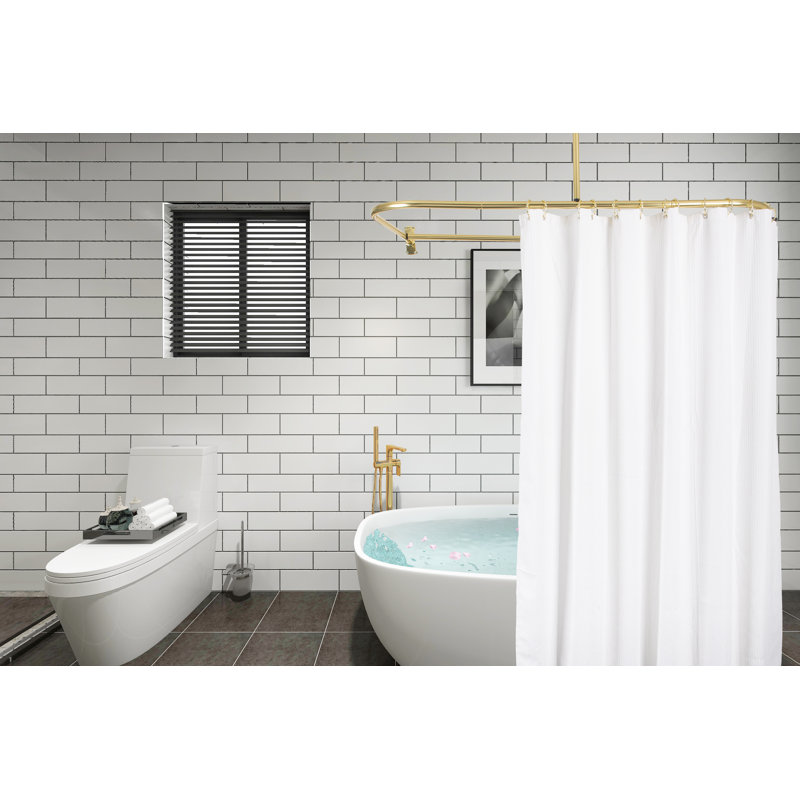 Gold Polished Aluminum D-Shaped Ceiling Mounted Shower Curtain Rod