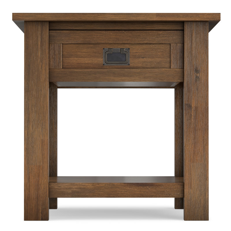 Monroe 22"W Solid Acacia Wood Square End Table with Drawer, Natural Aged Brown