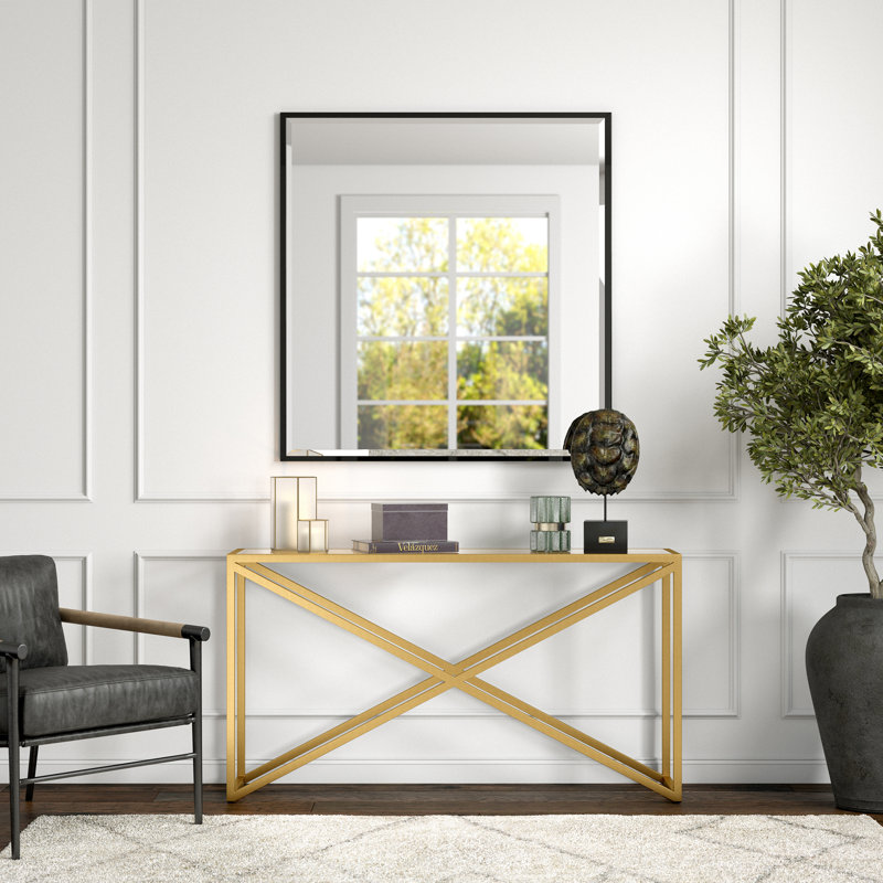 Calix Glass Top Console Table, Brass, 76 cm H x 139.7 cm W x 35.56 cm D