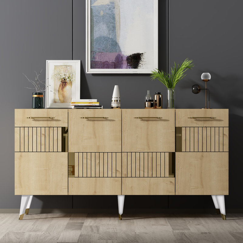 Olivia 79cm Console Table, Sapphire Oak/Gold