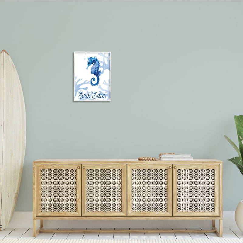 Sea Soul Sentiment Blue Seahorse Ocean, H 20 po x l 16 po x P 1,5 po, Giclée encadrée blanc bord de mer