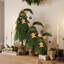 Sapins de Noël fantaisie en 3 parties, à cime incurvée, ornés de décorations dorées, de motifs en pain d'épice et de bases en toile de jute