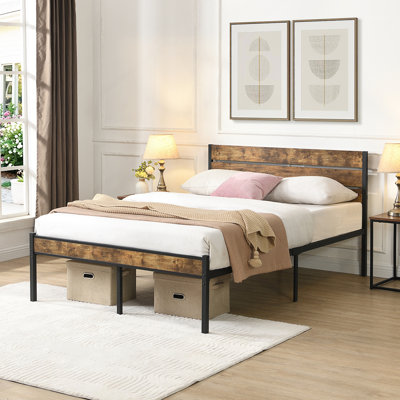 King Size Bed Frame, Metal Platform Bed with Under Bed Storage