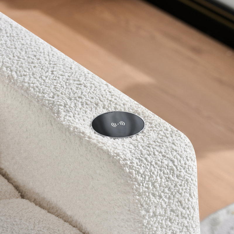 Méridienne électrique avec recharge sans fil, coussin lombaire et porte-gobelet réglables beiges pour la détente dans un appartement confortable dans la chambre à coucher